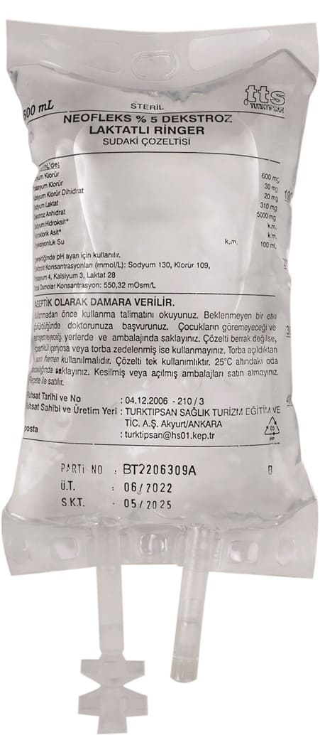 Neofleks %5 Dekstroz Laktatlı Ringer Sudaki Çözeltisi