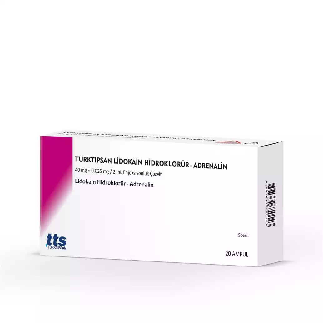 Turktipsan Lidocaine Hydrochloride - Adrenaline 40 mg - 0.025 mg/2 mL Injectable Solution